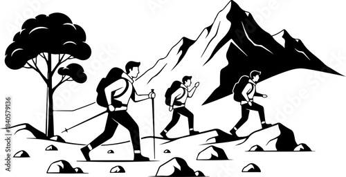 Mountain Hiking Adventure Silhouette Illustration