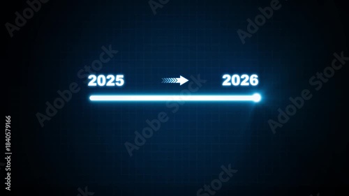Loading bar from 2025 to 2026 new year transfer animation. New year 2026 loading bar animation Year changing from 2025 to 2026. New year, annual plan, growth strategy, business planning. 