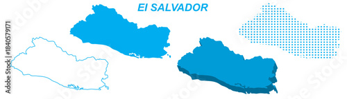 El Salvador Map Vector Set, Central America Outline Silhouette Dotted 3D Solid Shapes, El Salvador Country Infographic Template, Editable EPS El Salvador Geography
