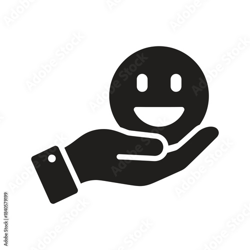 hand holding smile icon glyph solid vector happiness joy care love wellbeing positivity support friendly happy feel good
