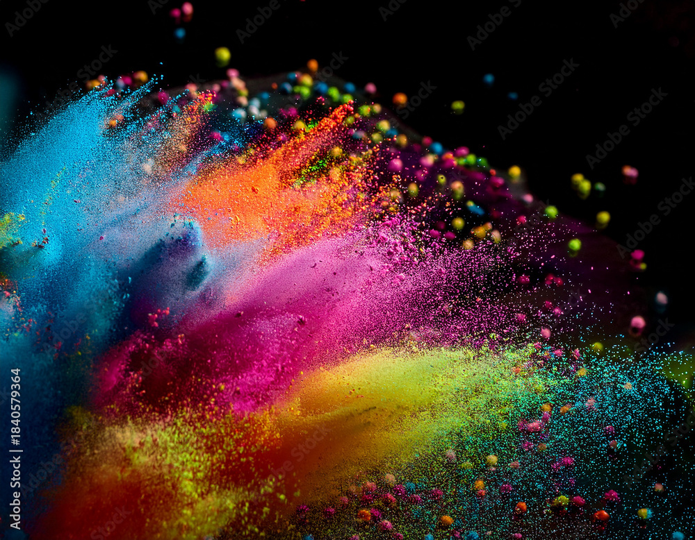 Obraz premium colorful rainbow holi paint color powder explosionon black background