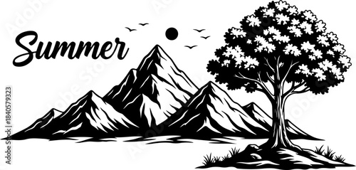 Summer Mountain Adventure Nature  Vector Design