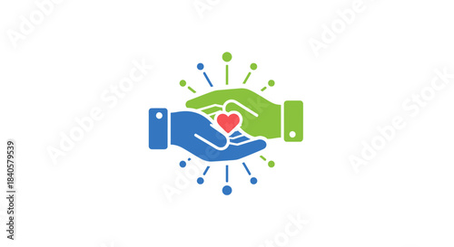Two hands exchanging a heart symbolizing care love and generosity.