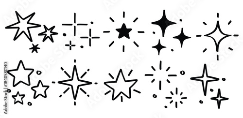 Set of hand drawn star spark theme Isolated Vector