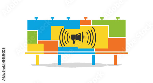 Colorful Billboard with Loudspeaker Symbol Announcing a Message.