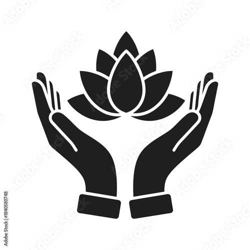 cupped hands icon glyph solid vector care love giving support help charity kindness donation wellbeing community