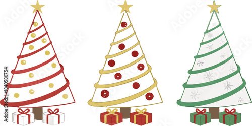 A beautifully decorated Christmas tree with sparkling ornaments, twinkling lights, and a festive star on top, isolated with no background.