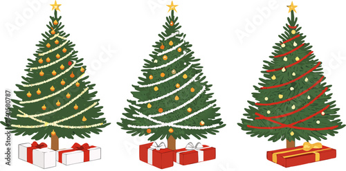 A vibrant, decorated Christmas tree with sparkling ornaments, ribbons, and twinkling lights, isolated with no background for a fresh holiday look.