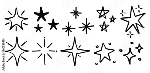 Set of hand drawn star spark theme Isolated Vector