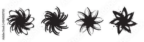 Abstract ink brushstroke floral shapes create a set of dynamic, artistic, and expressive grunge design elements perfect for creative projects.