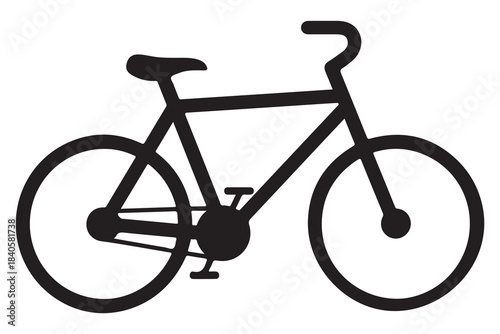 Simple black silhouette of a classic bicycle with two wheels and handlebars isolated on white background