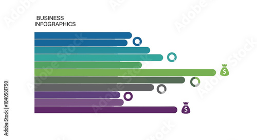 Business Infographics Horizontal Bar Chart with Money Symbols.