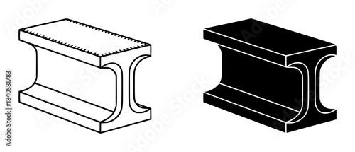Isolated Black and White Line of Double Flanged I Beam Cross Section industrial construction