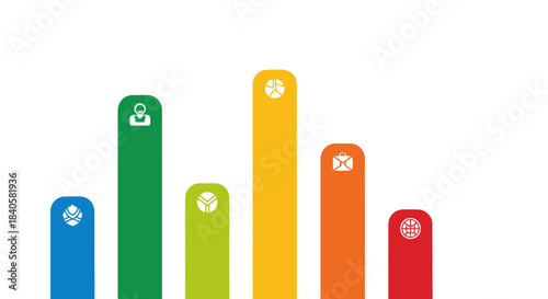 Colorful Bar Chart with Icons Representing Growth and Progress.