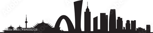 Chengdu China city skyline vector silhouette illustration. design Vector black silhouette