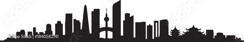 Chengdu China city skyline vector silhouette illustration. design Vector black silhouette