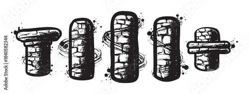Abstract stone pillars with grunge texture and artistic splatters create a unique and distressed decorative element for various design projects.