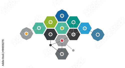 Abstract Hexagonal Network Structure with Connected Nodes.