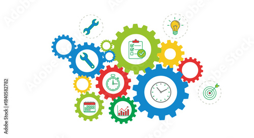 Interconnected colorful gears representing business process and workflow management.