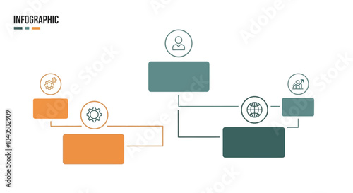 Organizational Chart Infographic with Icons and Connections.