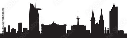 City Skyline of Saigon, featuring iconic landmarks. design Vector black silhouette