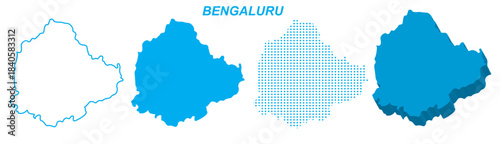 Bengaluru Map Vector Set, India Outline Silhouette Dotted 3D Solid Shapes, Bengaluru City Infographic Template, Editable EPS Bengaluru Geography