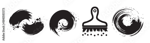 Black brush strokes and paint brush icons form a versatile collection of abstract and grunge design elements suitable for creative projects.