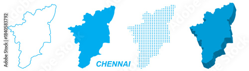 Chennai Map Vector Set, India Outline Silhouette Dotted 3D Solid Shapes, Chennai City Infographic Template, Editable EPS Chennai Geography