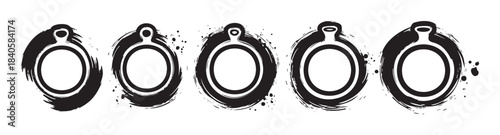 Five grunge style cutting boards with a rustic and artistic brushstroke texture, arranged horizontally in a row, perfect for kitchen or food-related designs.