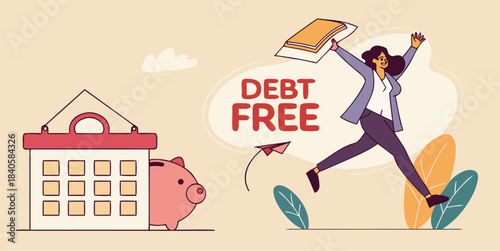 Happy woman celebrating financial freedom and being debt free