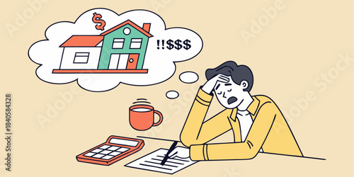 Stressed man thinking about high mortgage rates and expensive housing