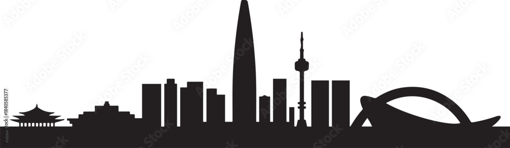 Obraz premium South Korea country skyline. design Vector black silhouette