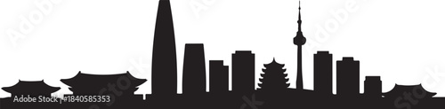 South Korea country skyline. design Vector black silhouette