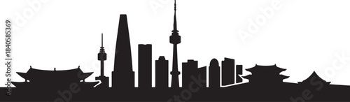 South Korea country skyline. design Vector black silhouette