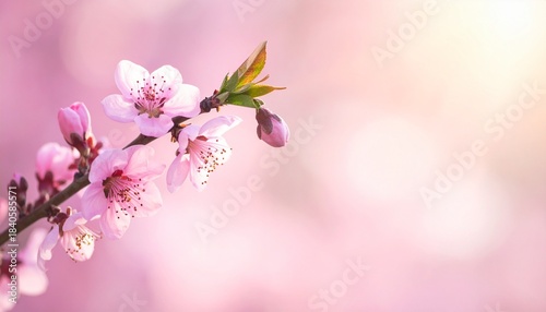 Pink spring blossoming branch wide background
