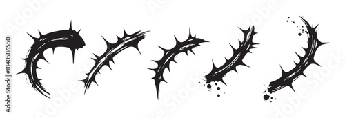 Black thorny elements with sharp spikes and grunge texture are arranged in a dynamic and symbolic vector illustration for impactful visual concepts.