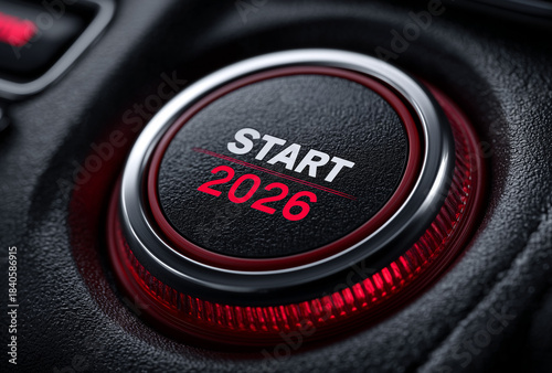 Start 2026 Red Power Button. Happy New Year.