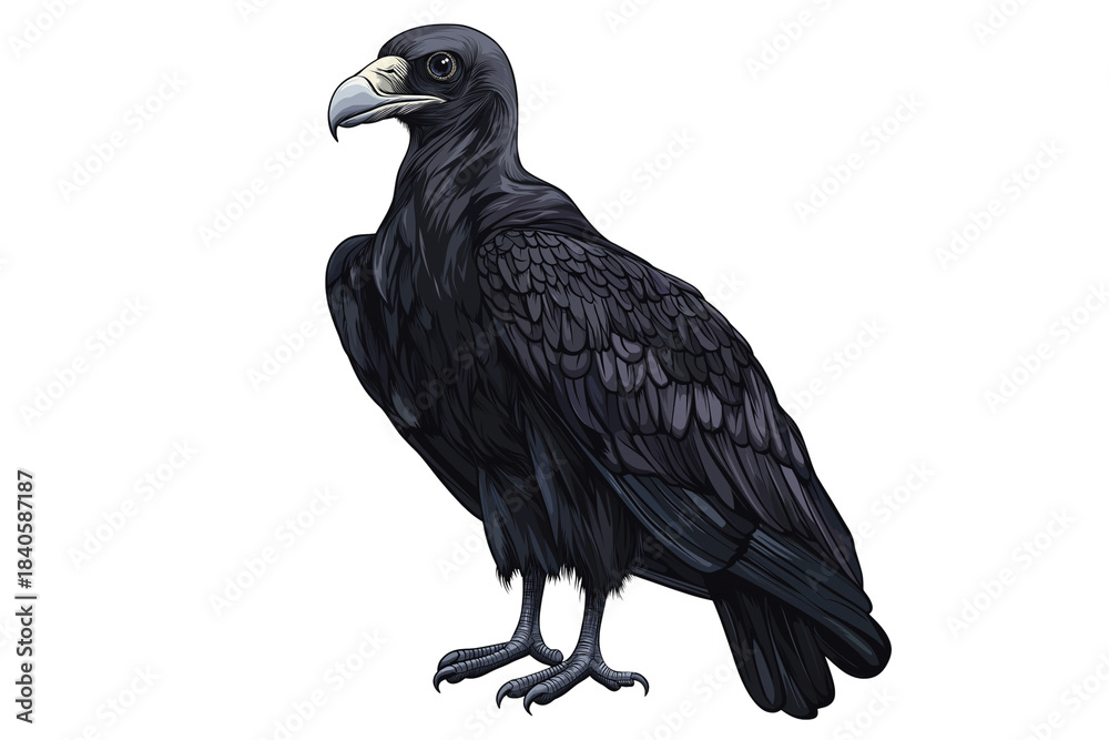 Fototapeta premium Black Vulture Bird Vector Illustration Isolated on Transparent Background