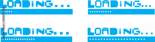 Set of pixelated loading screens. loading progress bar download status icon set
