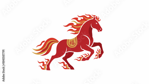 Fiery Red Horse Illustration with Flowing Mane and Tail.