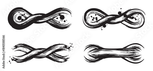 Abstract ink brush strokes form a collection of dynamic, textured, and expressive decorative elements with a traditional artistic and calligraphic aesthetic.