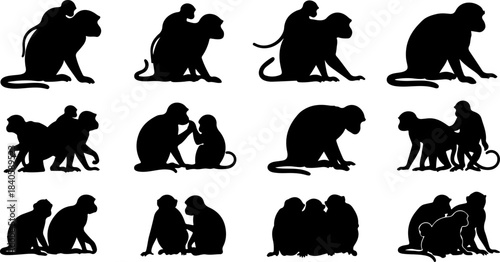 Monkey Silhouette Action Bundle