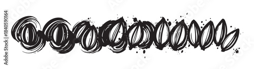 Abstract brushstroke design element creates a dynamic and artistic decorative border with a rough, textured, and expressive hand-drawn ink style, perfect for creative projects.