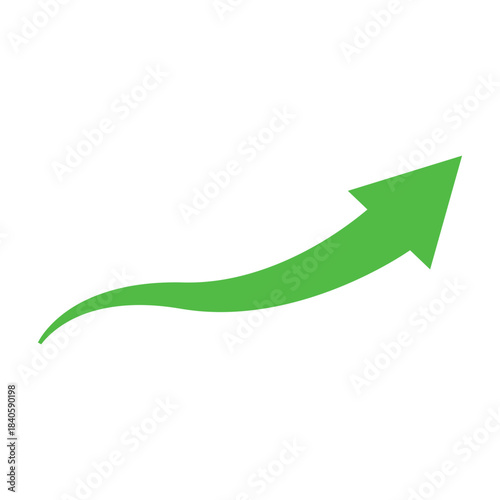 Graph going up sign with green arrows. Bar chart symbol icon with arrow moving up.