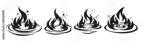 Stylized fire flames vector illustration set with dynamic upward motion and sparks, perfect for various design projects requiring abstract energy or heat symbols.