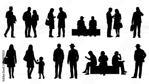 Silhouettes of people for digital model of architecture and urbanism Vector illustration
