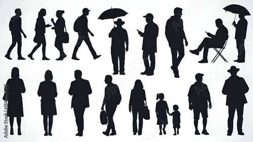 Silhouettes of people for digital model of architecture and urbanism Vector illustration
