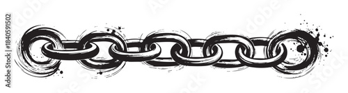 Black ink brush stroke chain illustration featuring a grunge artistic texture and rough edges, symbolizing strength, unity, and unbreakable connection.