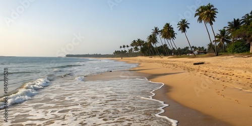 Fototapeta Naklejka Na Ścianę i Meble -  beach in the morning,beach, sea, sand, ocean, tropical, sky, water, coast, landscape, clouds, tree, hawaii, wave, nature, summer, coastline, travel, vacation, island, surf, sun, paradise, holiday, 