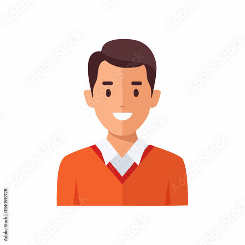 Cheerful young man portrait with orange sweater isolated digital flat design style vector